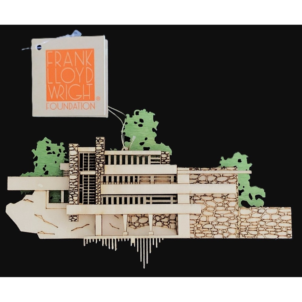 RARE Frank Lloyd Wright Fallingwater House Layered Wood Ornament Dept 56, Tag 6"